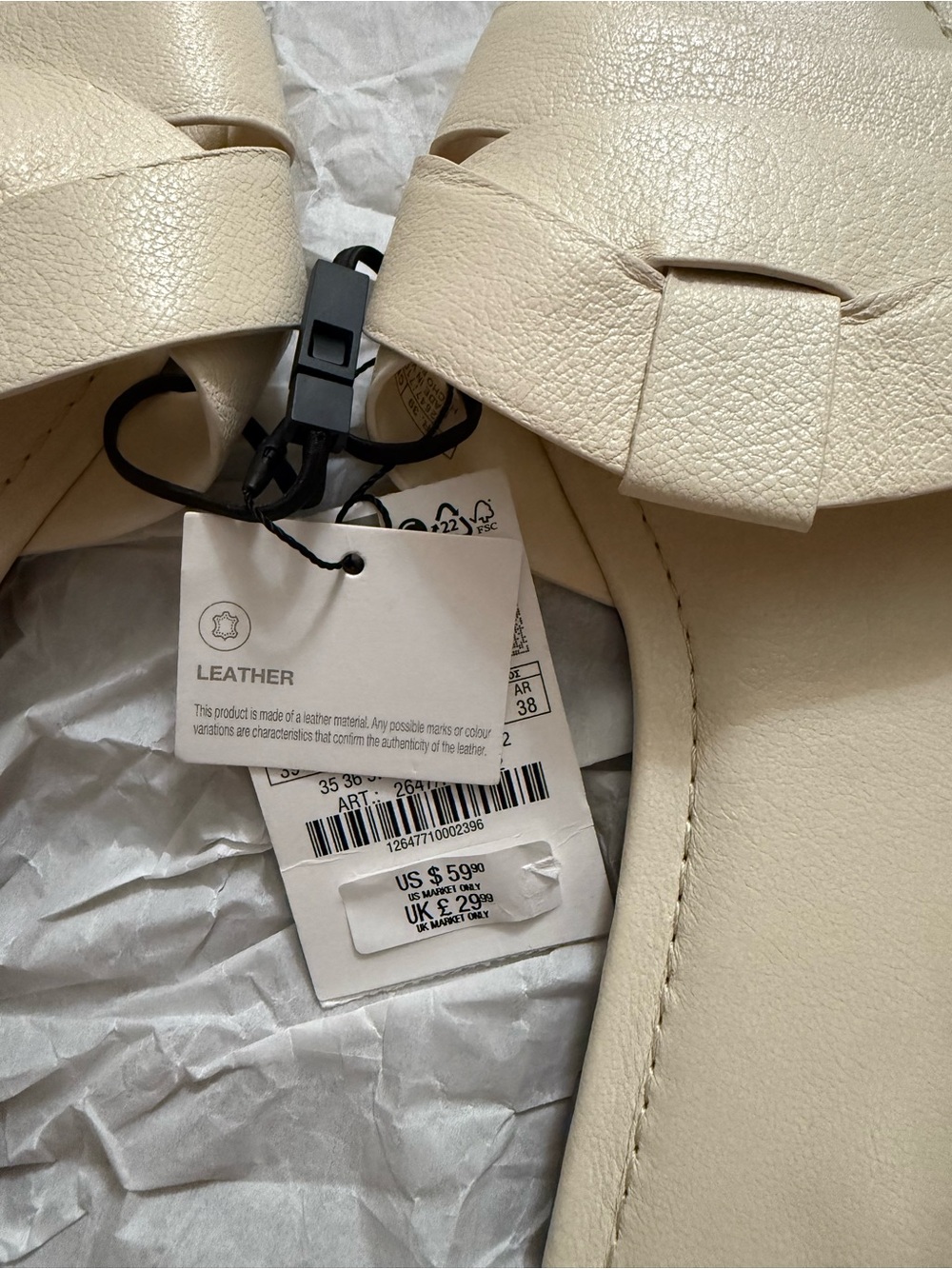 ZARA Cream Leather Slide Sandals - Picture 2 of 5
